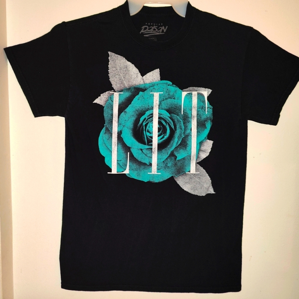 🍄POPULAR POISON "LIT" Teal Rose Tee Shirt
